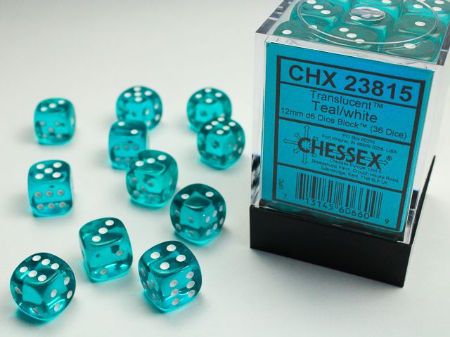 Chessex Translucent Teal/White 36x W6 12mm Dice Set 36 Türkisblaue Würfel Dice Chessex Translucent Teal/White 36x W6 12mm Dice Set 36 Türkisblaue Würfel Dice