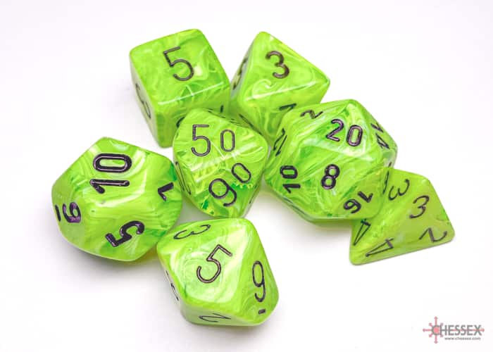 Chessex Vortex Bright Green/Black RPG Dice Set 7-Die Box Würfel Dices