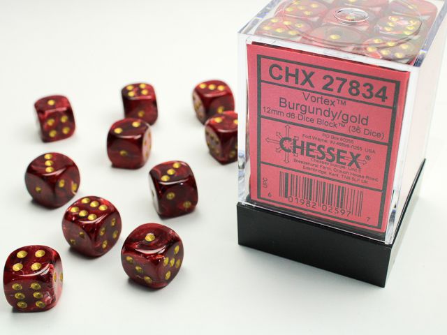 Chessex Vortex Burgundy/Gold 36x W6 12mm Dice Set 36 Würfel