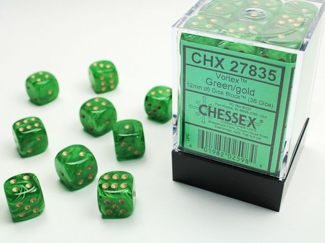 Chessex Vortex Green/Gold 36x W6 12mm Dice Set 36 Würfel Chessex Vortex Green/Gold 36x W6 12mm Dice Set 36 Würfel
