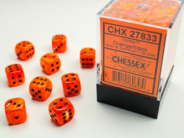 Chessex Vortex Orange/Black 36x W6 12mm Dice Set 36 Würfel