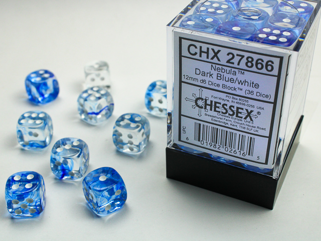 ChessexNebula Dark Blue/White 36x W6 12mm Dice Set 36 Würfel