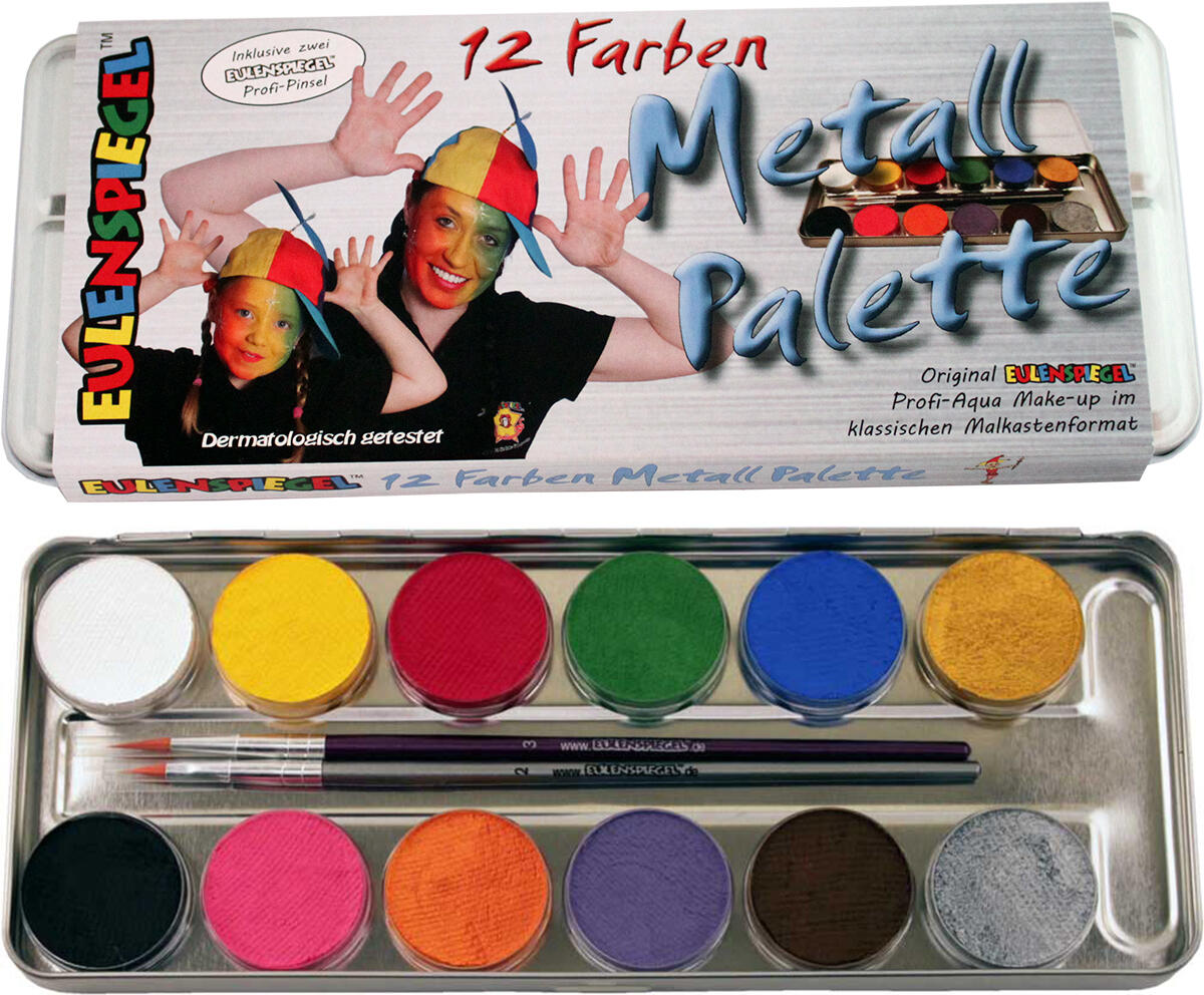 Corvus - EULENSPIEGEL Metallpalette 12 Farben 2 Pinsel Corvus - EULENSPIEGEL Metallpalette 12 Farben 2 Pinsel
