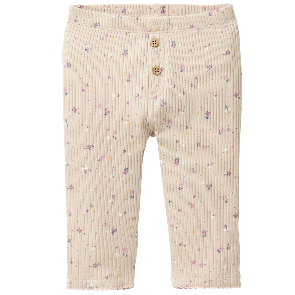 Edle Ripp Leggings beige Blümchen 74/80 Edle Ripp Leggings beige Blümchen 74/80