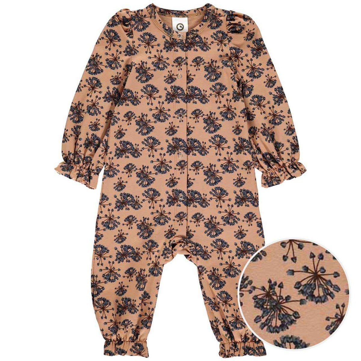 Edler langarm Rüschenstrampler Blumen braun 68 Edler langarm Rüschenstrampler Blumen braun 68