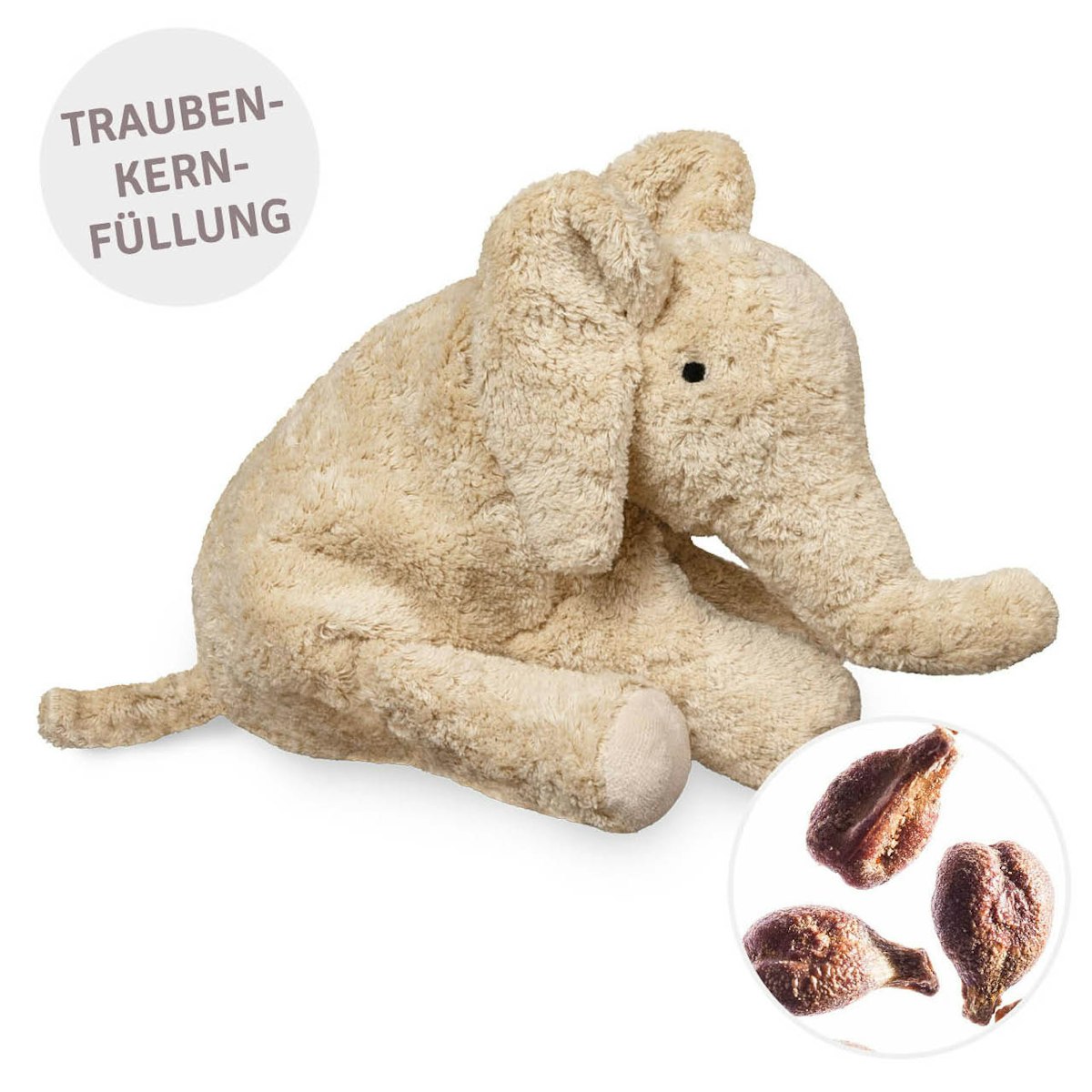 Elefant klein Traubenkernfüllung Wärmekissen leinen 35 cm Elefant klein Traubenkernfüllung Wärmekissen leinen 35 cm
