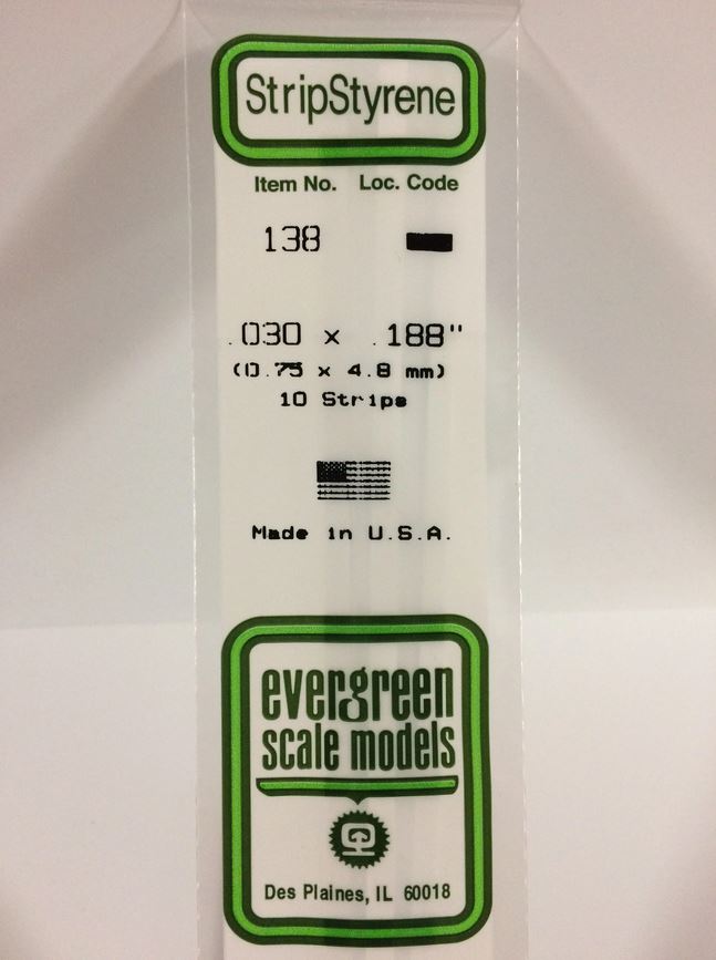 Evergreen 138 Plasticcart Strip 0,75x4,8x350mm (10) Polystyrene Vierkantprofile