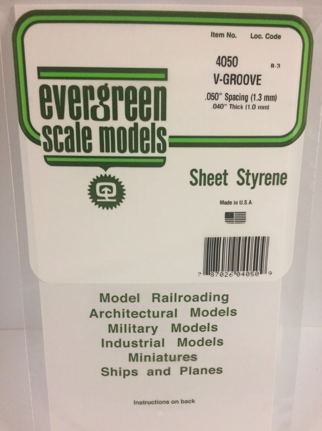 Evergreen 4050 Plasticcart Sheet V Groove Siding 1,3 mm Spacing 150x300x1,0mm