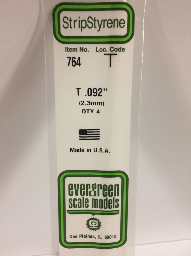 Evergreen 764 Plasticcart T Shape 2,3x2,3x350mm (4) Polystyrene T-Profil Channel