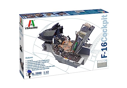 Italeri 2990 1:12 F-16 Cockpit - Modellbau, Bausatz, Standmodellbau, Basteln, Hobby, Kleben, Plastikbausatz, detailgetreu, Mehrfarbig von Italeri