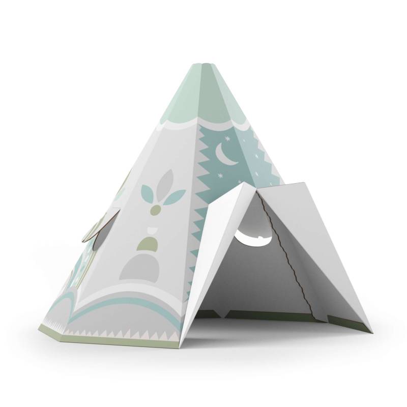 FOLDZILLA Tipi Pappe XXL Tipi Ethno Muster Türkis