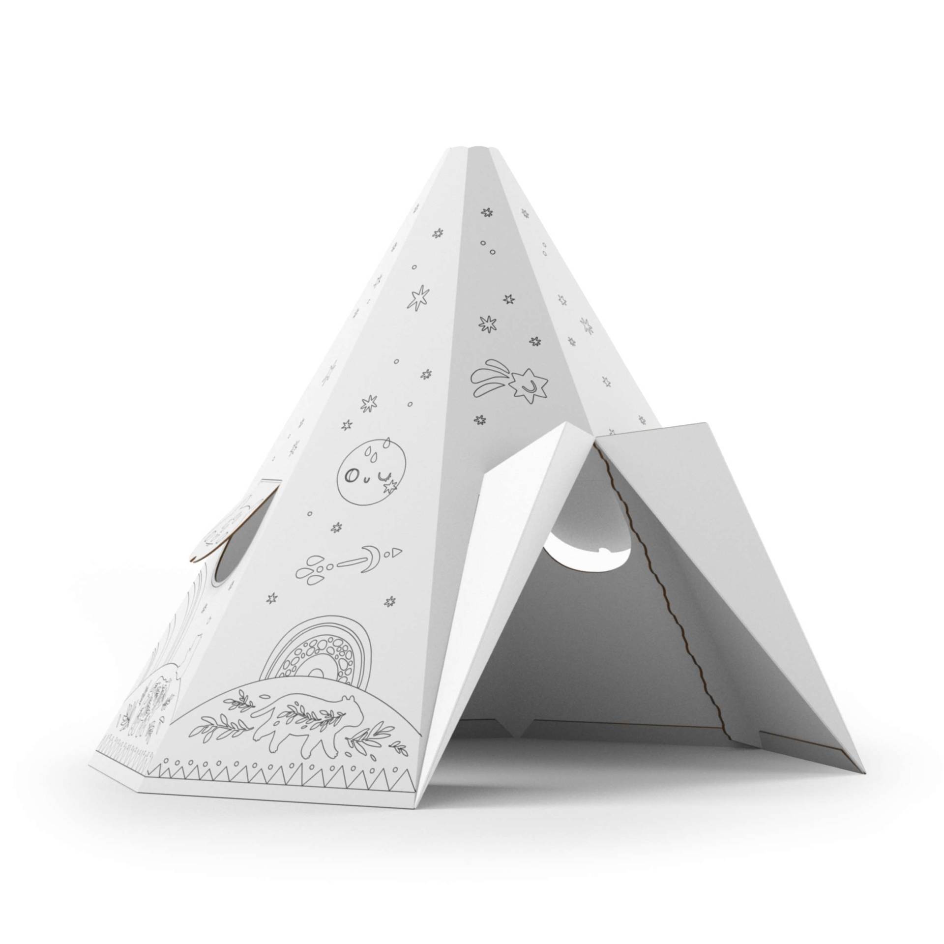 FOLDZILLA Tipi Pappe XXL Tipi Sternenhimmel zum Ausmalen