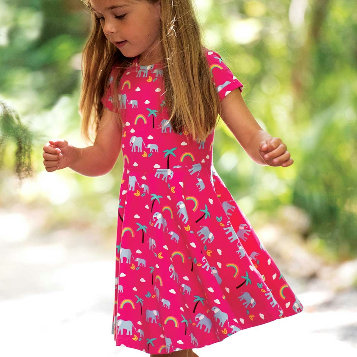 Flatter Sommerkleid Elefanten und Regenbogen pink 62/68 Flatter Sommerkleid Elefanten und Regenbogen pink 62/68