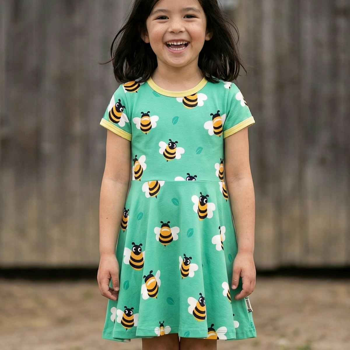 Flatterkleid kurzarm Bienen türkis 122/128 Flatterkleid kurzarm Bienen türkis 122/128