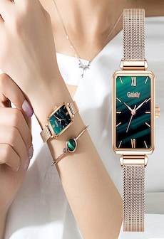 For princesses Women Fashion Quartz Watch Bracelet Set Green Dial Luxury Women Watches Simple Rose Gold Mesh Ladies Watc Green