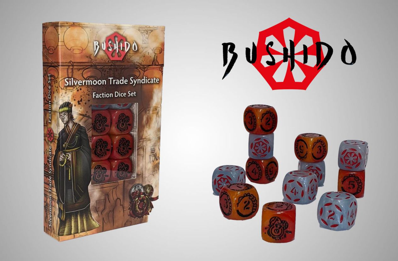 GCT Bushido Silvermoon Syndicate Faction Dice Set Tabletop Spiel Würfel Set GCT Bushido Silvermoon Syndicate Faction Dice Set Tabletop Spiel Würfel Set
