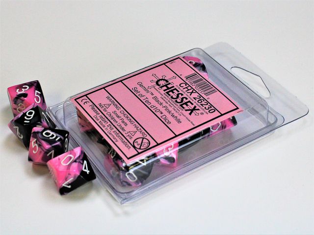 Gemini Black Pink/White 10x W10 Dice Set Würfel Dices D10