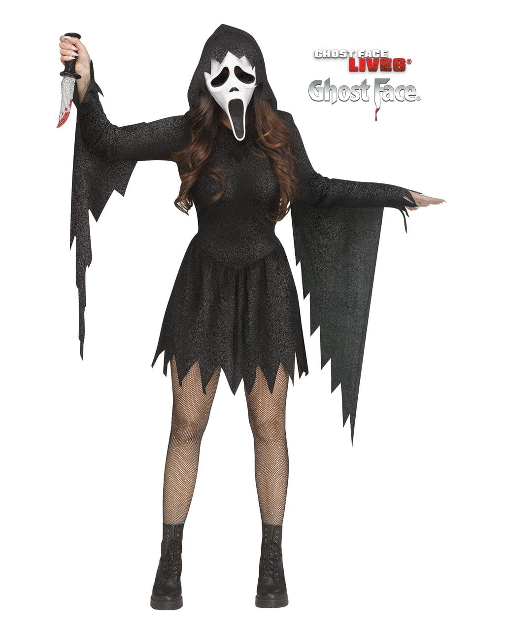 Ghost Face Black Glitter Damen Kostüm mit Maske Ghost Face Black Glitter Damen Kostüm mit Maske
