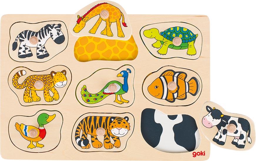 Goki - Steckpuzzle mit Hintergrundfarbe / Tiere Goki - Steckpuzzle mit Hintergrundfarbe / Tiere