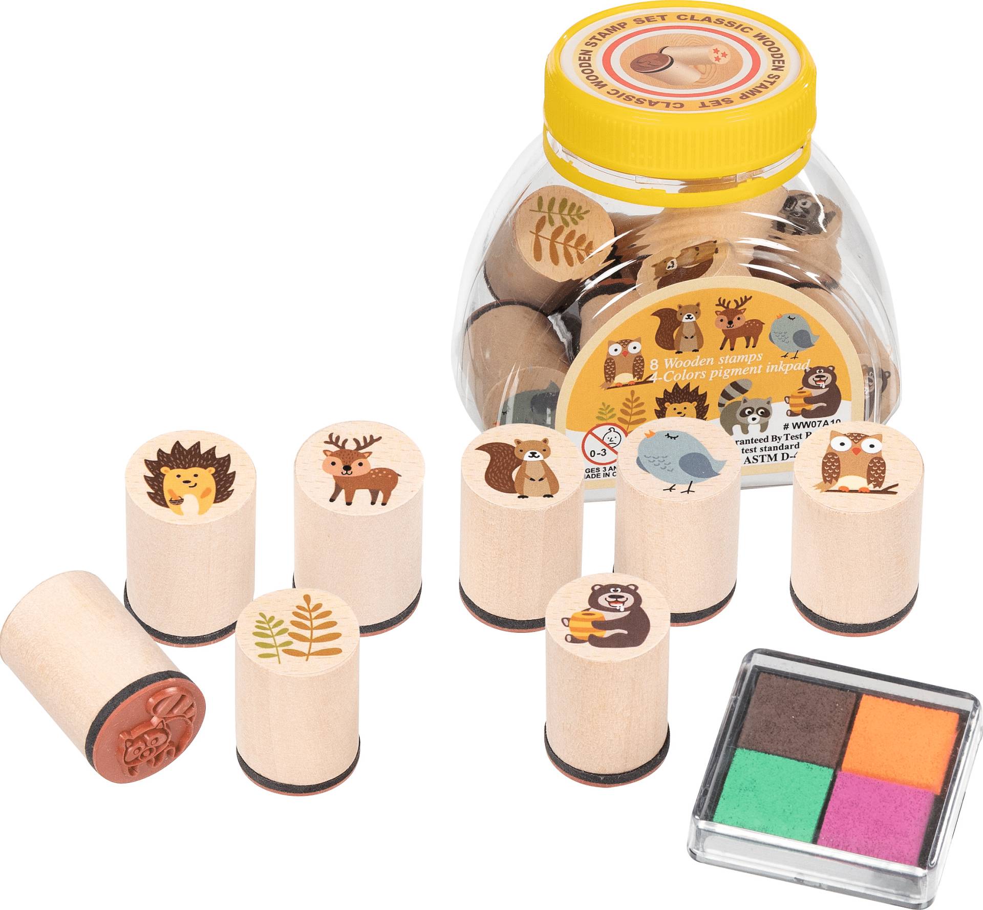 Goki - Stempelset 8 Tiere Holz + 1 Stempelkissen in Dose Goki - Stempelset 8 Tiere Holz + 1 Stempelkissen in Dose