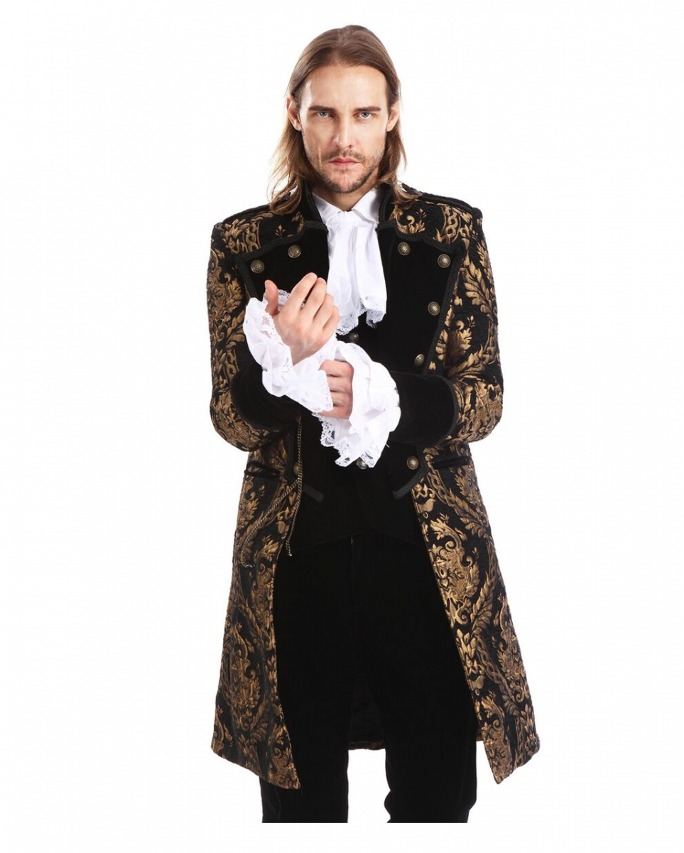 Gothic Aristokrat Herren Mantel Gold Schwarz XS