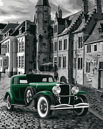 Gr�ner Oldtimer in der Altstadt