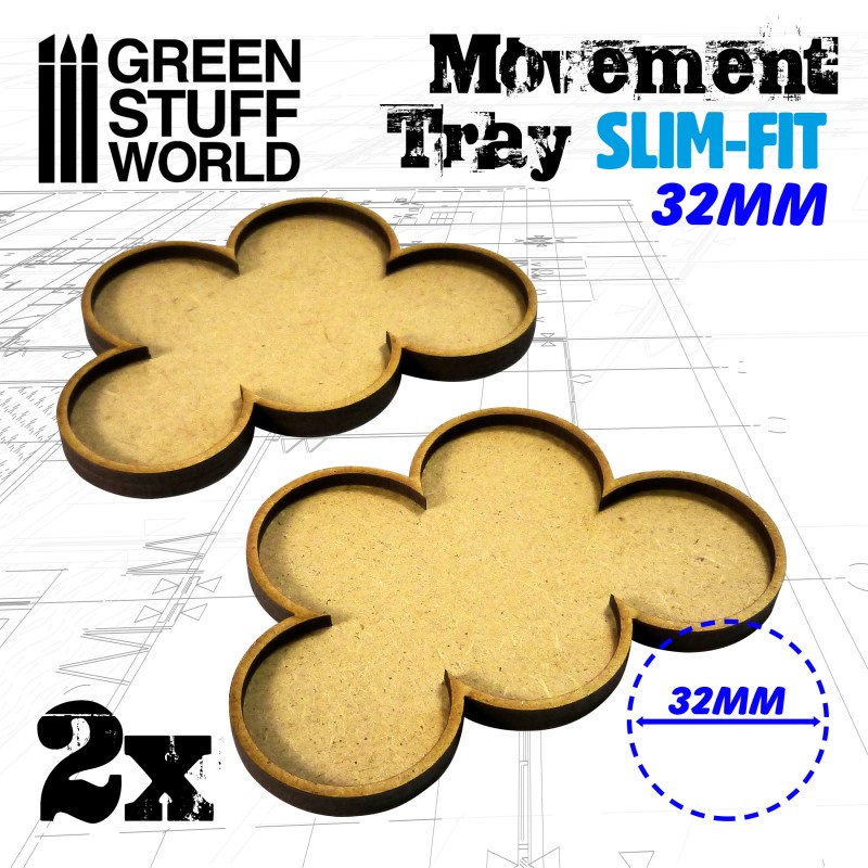 Green Stuff World MDF Movement Trays 32mm x5 Slim-Fit Skirmish Movement Tray