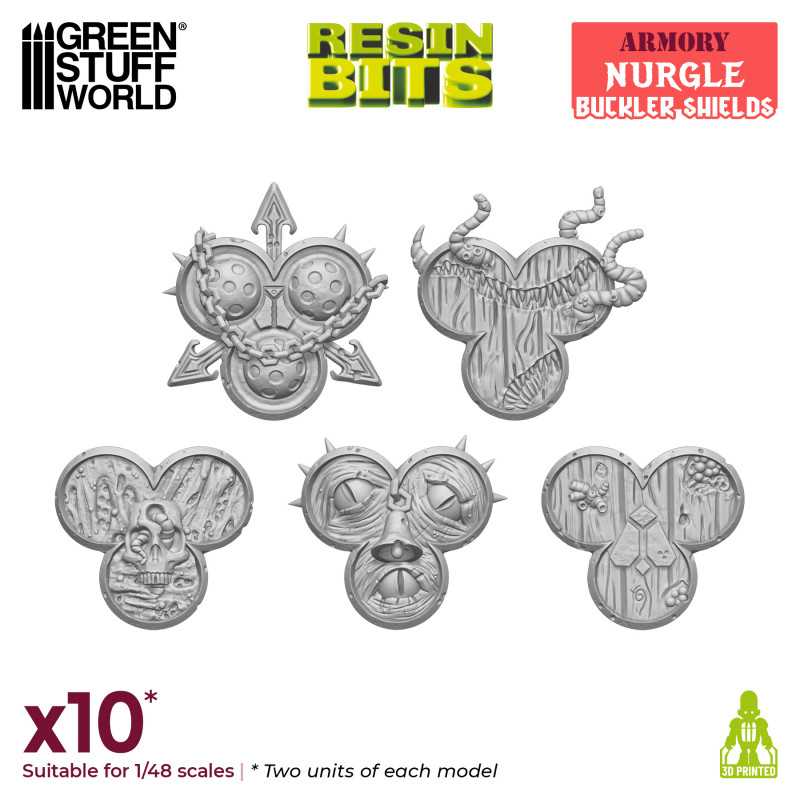 Green Stuff World Nurgle Buckler Schilde Set (10) 3D printed Chaos Shields