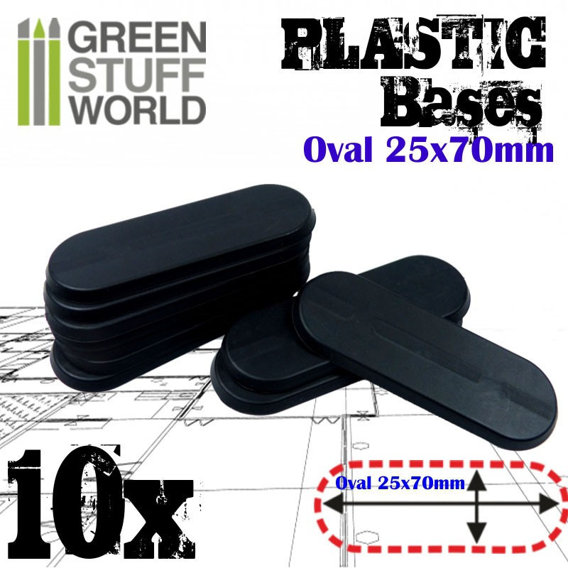 Green Stuff World Plastik Bases Oval 25x70mm x10 schwarz plastic bases Oval pill