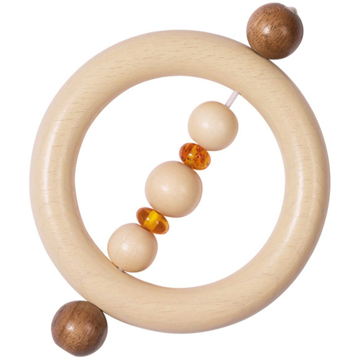 Greifling aus Holz und Bernstein – mit Rasselfunktion Greifling aus Holz und Bernstein – mit Rasselfunktion