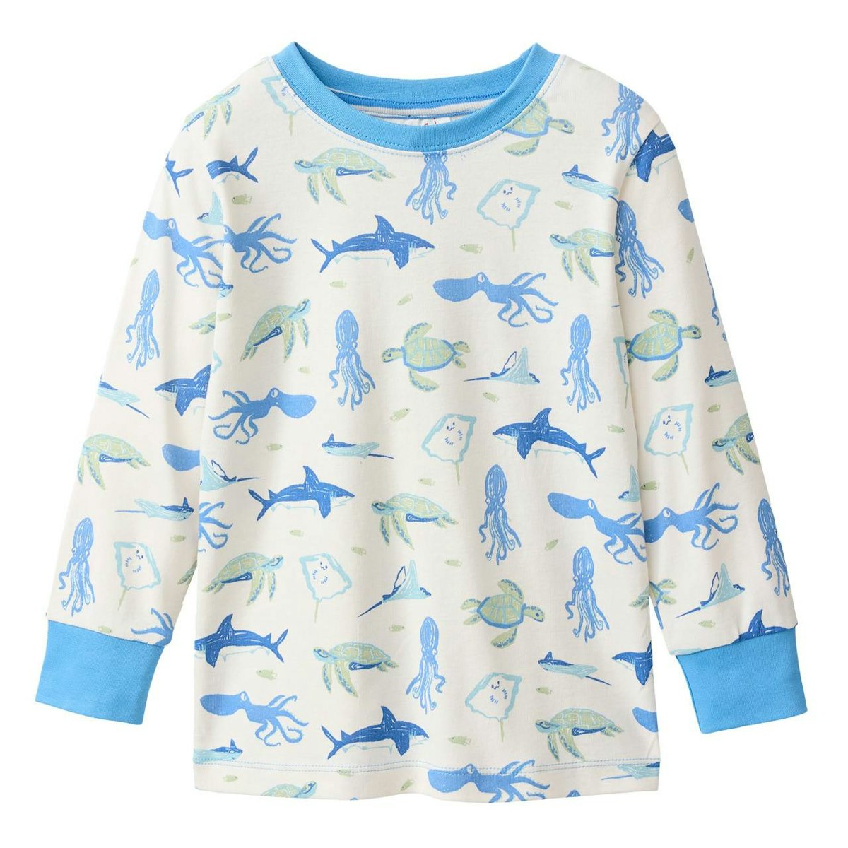 Griffiger Rippe Schlafanzug Meerestiere blau 122/128 Griffiger Rippe Schlafanzug Meerestiere blau 122/128