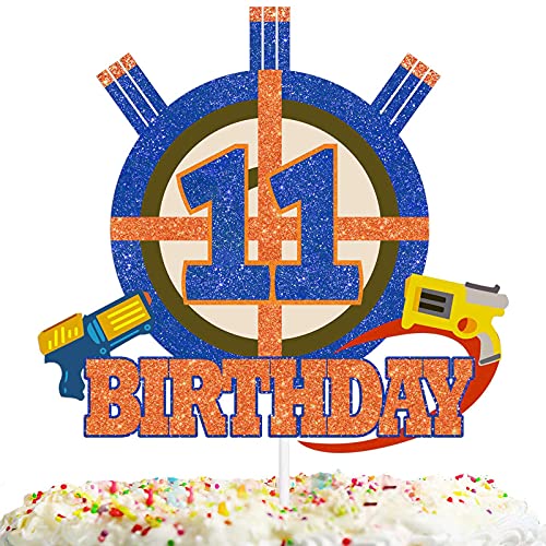 Gun Target Cake Topper Pick for Boys Girls 11th Birthday Dart Bullet War Theme Party Dekoration Supplies Gun Shooting Crosshairs Glitter Cake Decor for Cheer to 11 Years Old von HEYUWING