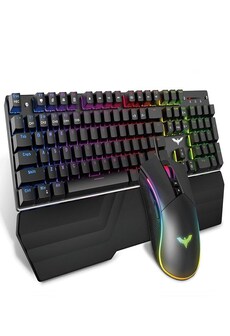 HAVIT Mechanical Keyboard and Mouse Set 104 Keys Blue Switch RGB Light Black