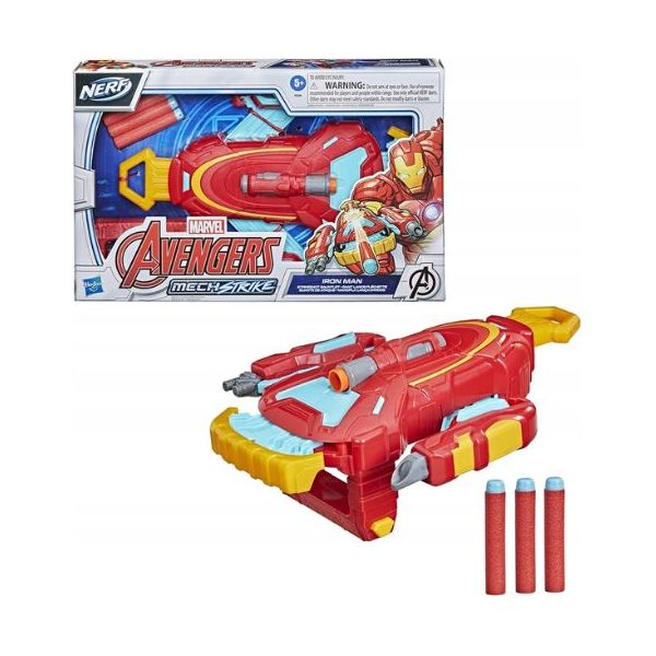 Hasbro - Marvel - Avengers Mech Strike Rollenspiel Iron Man Strikeshot, Handschuh, Superheld Spielzeug mit 3 NERF Projektilen