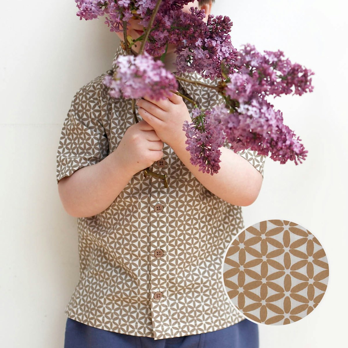 Hemd Block-Print kurzarm Shirt taupe Webstoff 116 Hemd Block-Print kurzarm Shirt taupe Webstoff 116