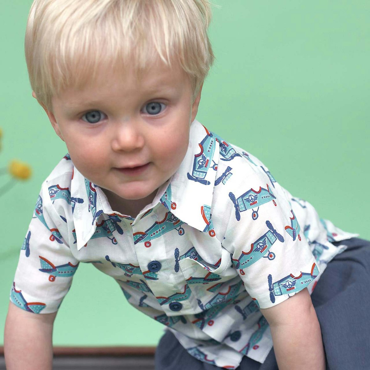 Hemd Flugzeug-Druck kurzarm Shirt Webstoff 92 Hemd Flugzeug-Druck kurzarm Shirt Webstoff 92