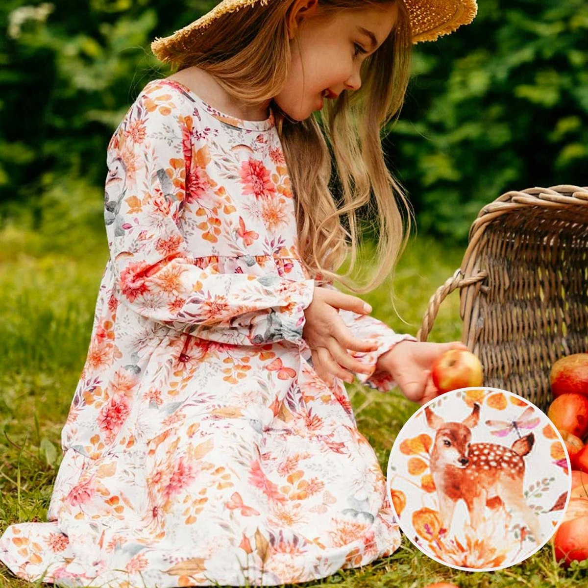 Herbstliches Stufenkleid langarm weiß 122 Herbstliches Stufenkleid langarm weiß 122