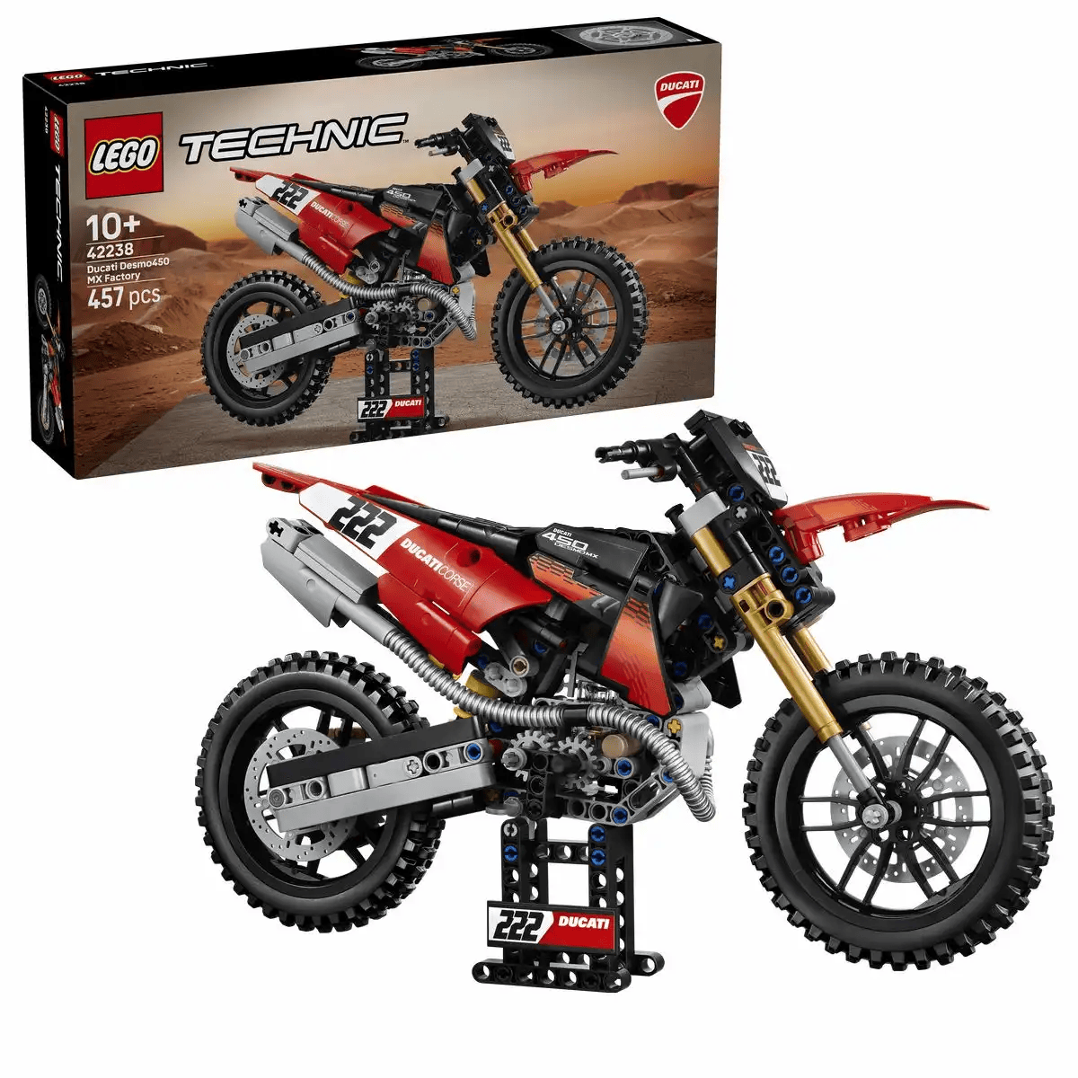Iden - LEGO Technic – Ducati Desmo450 MX Factory Motorrad, 457 Teile Iden - LEGO Technic – Ducati Desmo450 MX Factory Motorrad, 457 Teile