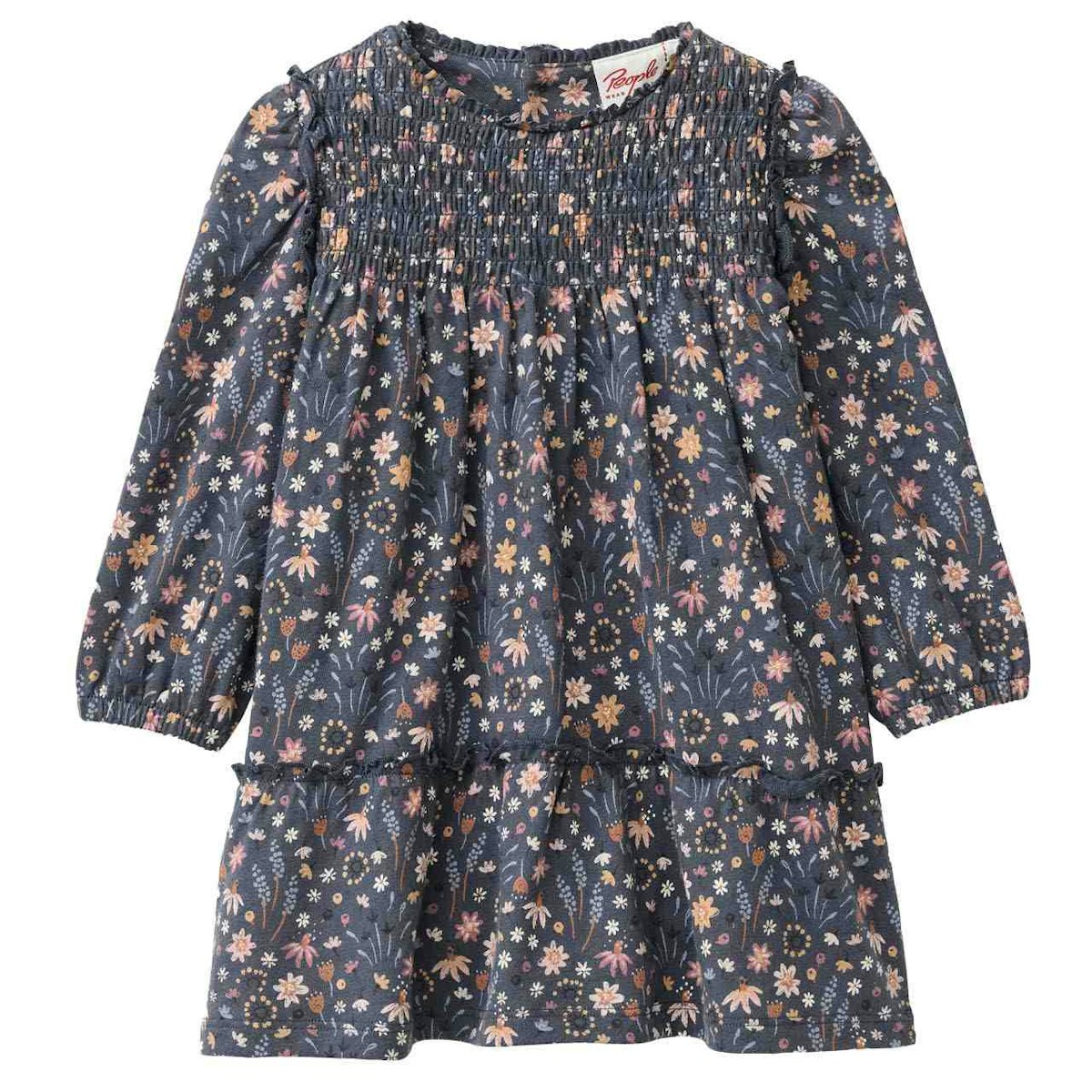 Jersey Langarmkleid blau mit Blumen 98 Jersey Langarmkleid blau mit Blumen 98