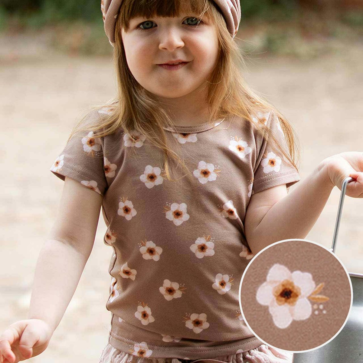 Jersey Shirt Kinder kurzarm Blumen taupe 98 Jersey Shirt Kinder kurzarm Blumen taupe 98