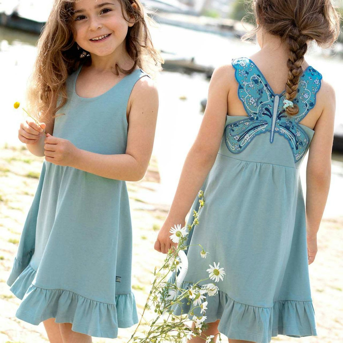 Kleid Schmetterling-Aufnäher türkis 128 Kleid Schmetterling-Aufnäher türkis 128