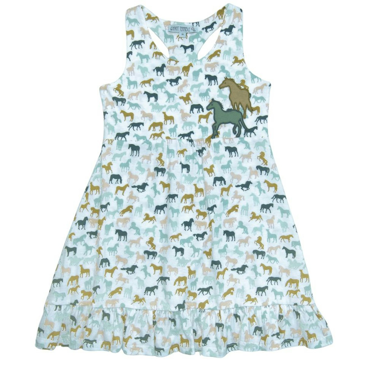 Kleid ohne Arm Pferde-Druck Jade-grün 104 Kleid ohne Arm Pferde-Druck Jade-grün 104