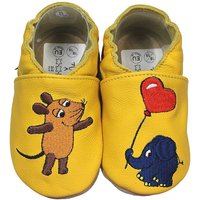 Krabbelschuhe Maus mit Elefant Herz gelb