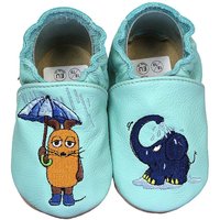 Krabbelschuhe Maus mit Elefant Regen mint