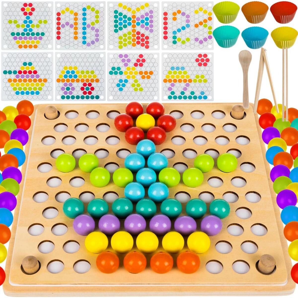 Kruzzel - Sortierspiel mit Holzperlen, Vorlagen, Pinzette Kruzzel - Sortierspiel mit Holzperlen, Vorlagen, Pinzette