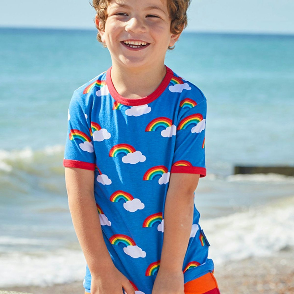 Kurzarm T-Shirt Regenbogen blau 128 Kurzarm T-Shirt Regenbogen blau 128