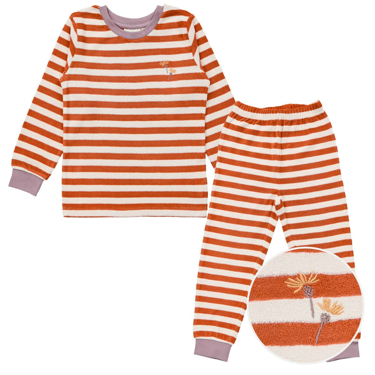 Kuscheliger Frottee Schlafanzug rostrot gestreift 104/110 Kuscheliger Frottee Schlafanzug rostrot gestreift 104/110