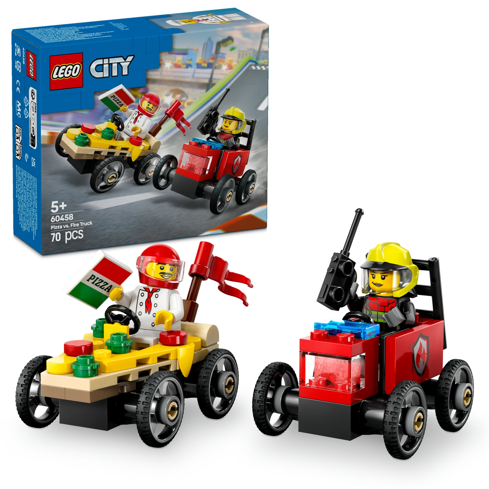 LEGO City Pizza vs. Fire Truck Race Car Pack Toy 60458