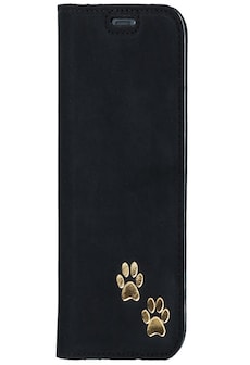 LG G7 / G7 ThinQ- Surazo® Genuine Leather Smart Magnet RFID- Nubuck Black - Two paws