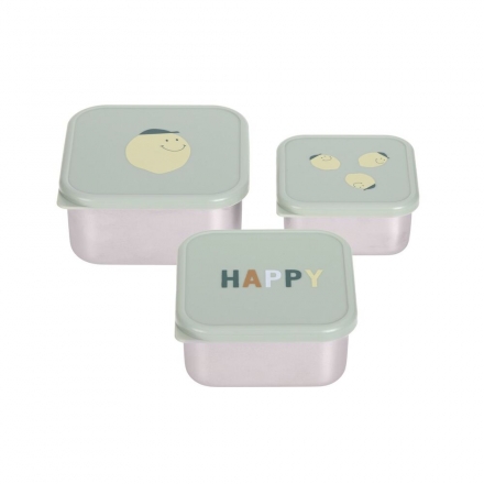 Lässig Snackbox Brotdose Kinder (3er Set) Edelstahl Happy Fruits Lemon